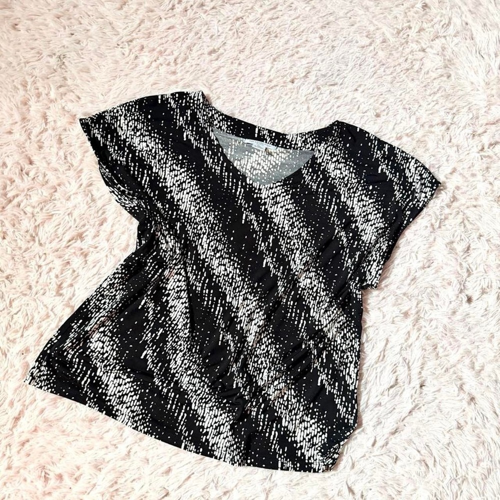 Polka Dot Abstract Splatter Artistic Slinky Dressy Top Womens XL Monochrome